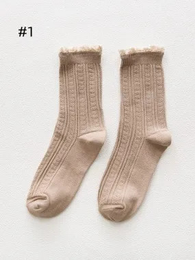 7 Options Sweet Ruffled Cuff Calf Socks