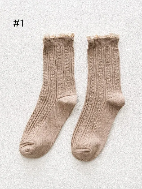 7 Options Sweet Ruffled Cuff Calf Socks