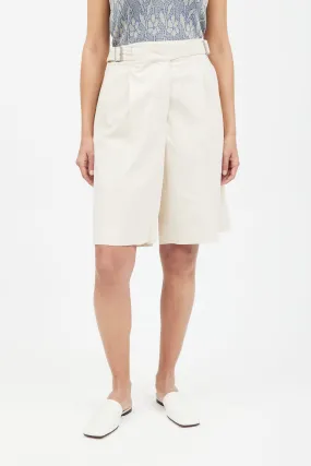 Beige Pleated Linen Short