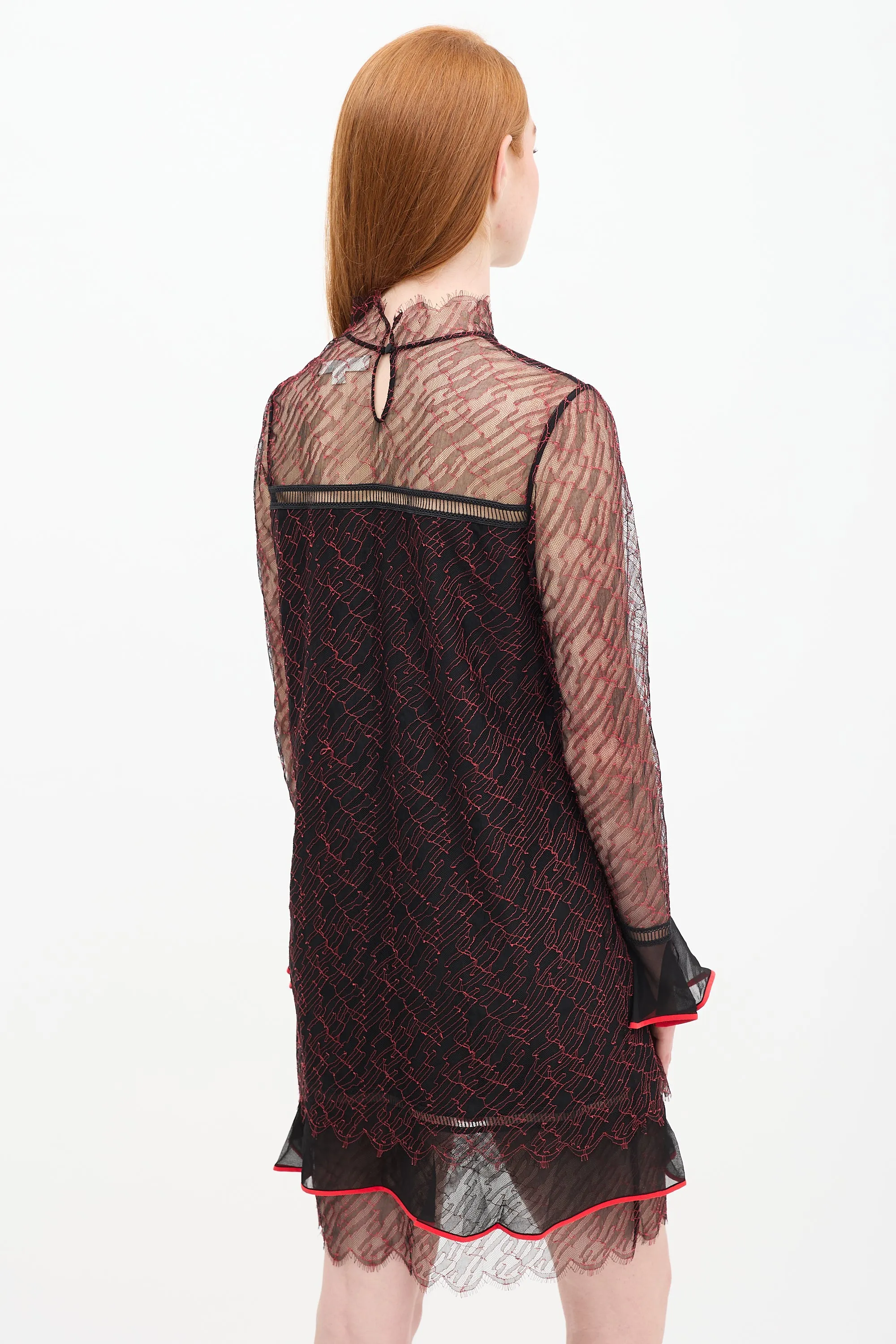 Black & Red Silk Lace Shift Dress