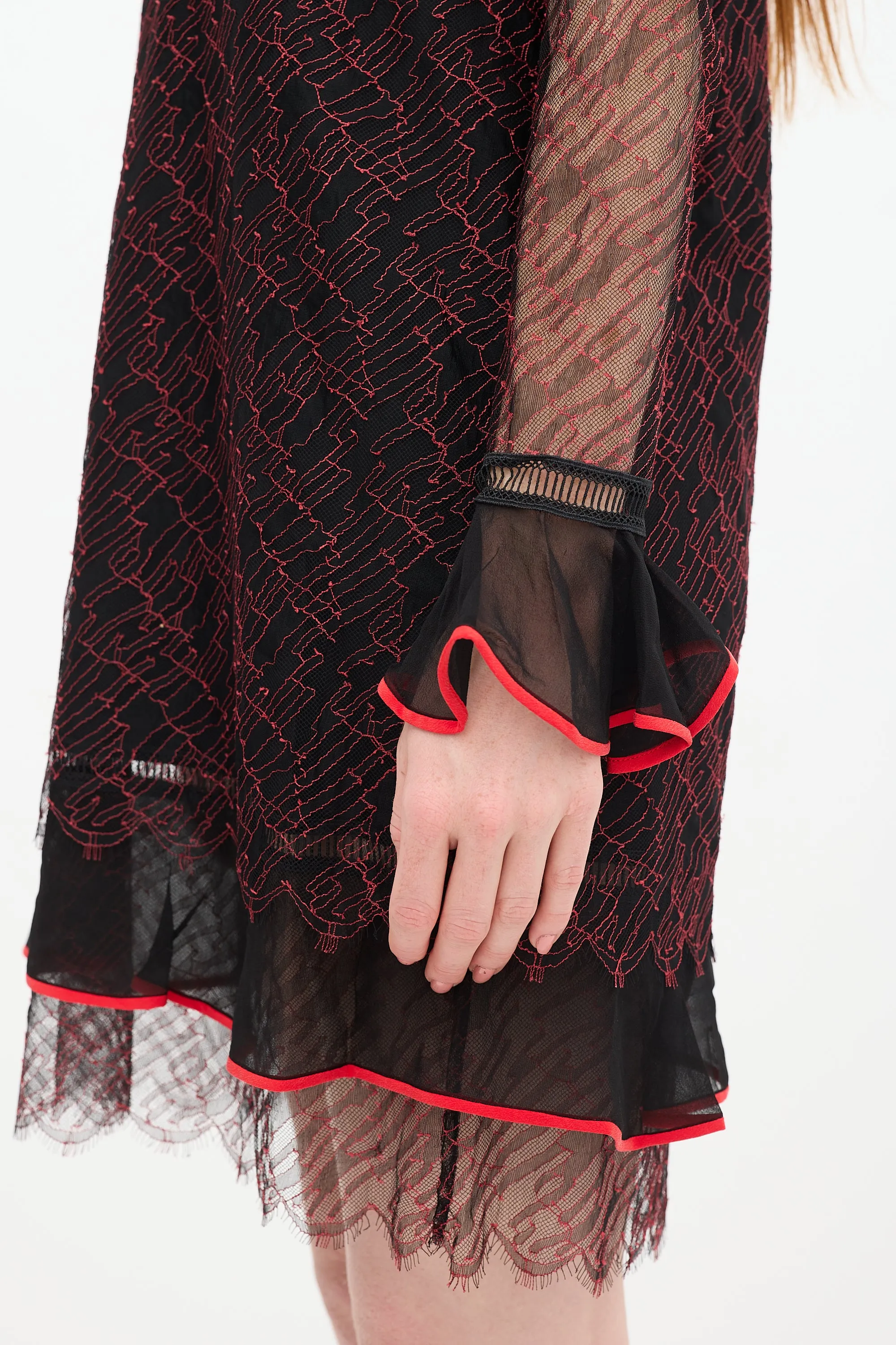 Black & Red Silk Lace Shift Dress