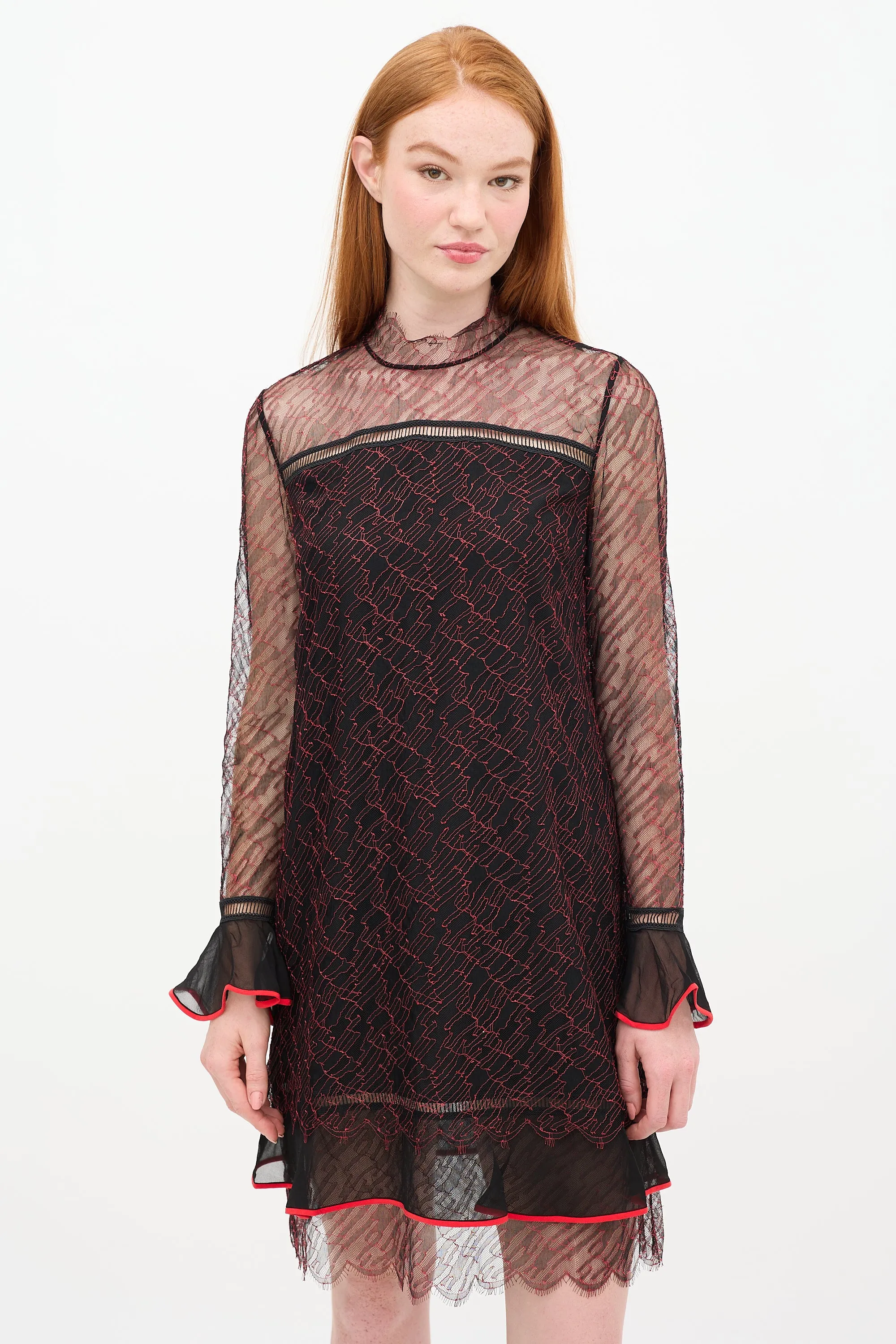 Black & Red Silk Lace Shift Dress