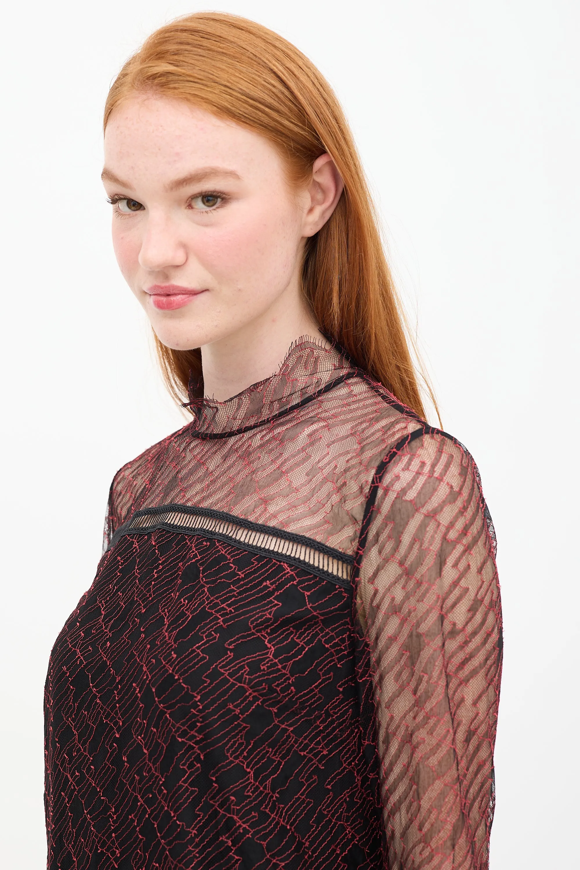 Black & Red Silk Lace Shift Dress