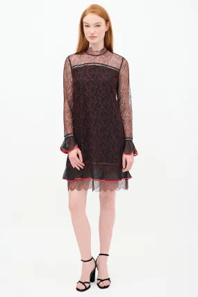 Black & Red Silk Lace Shift Dress