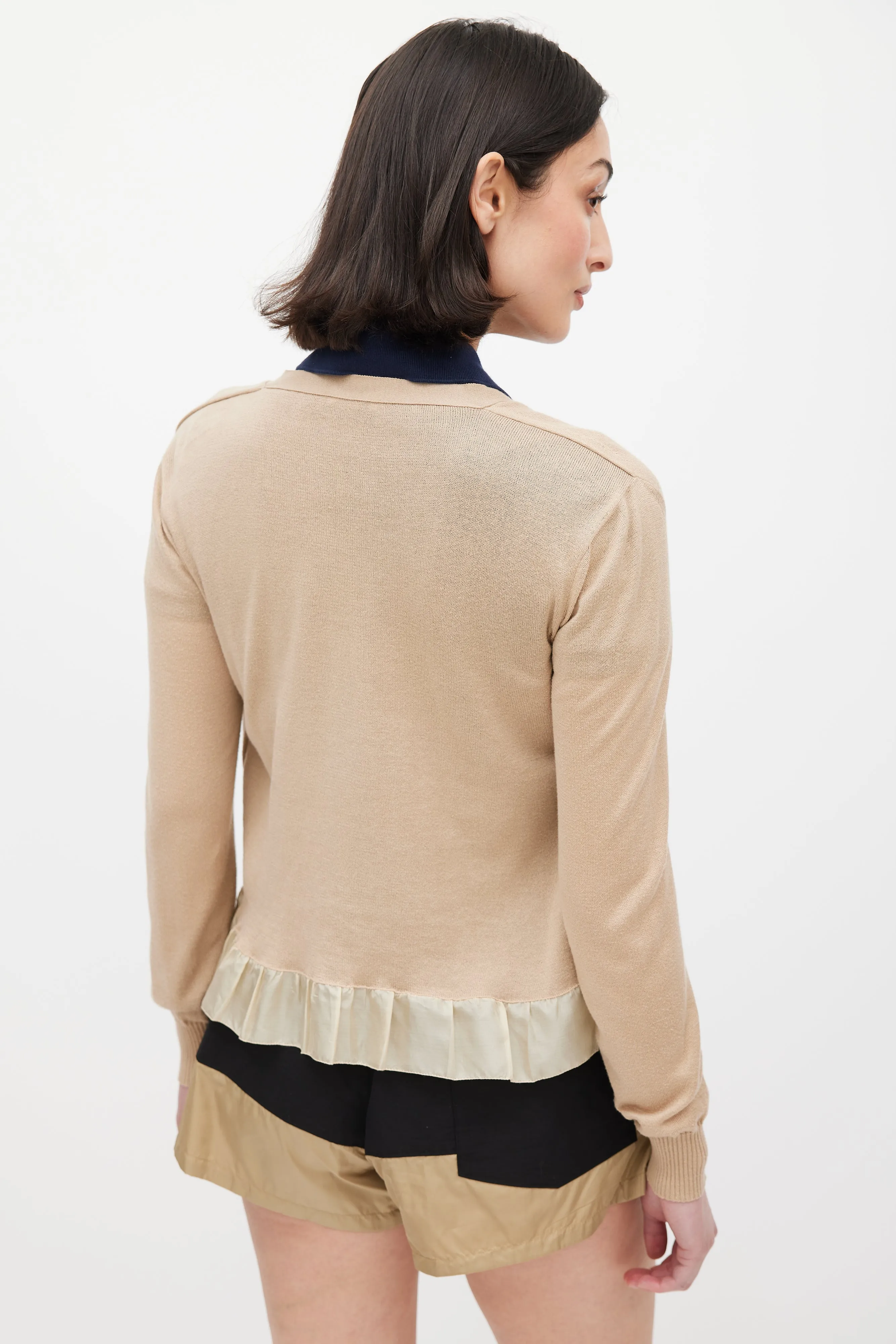 Brown Ruffled Knit Cardigan