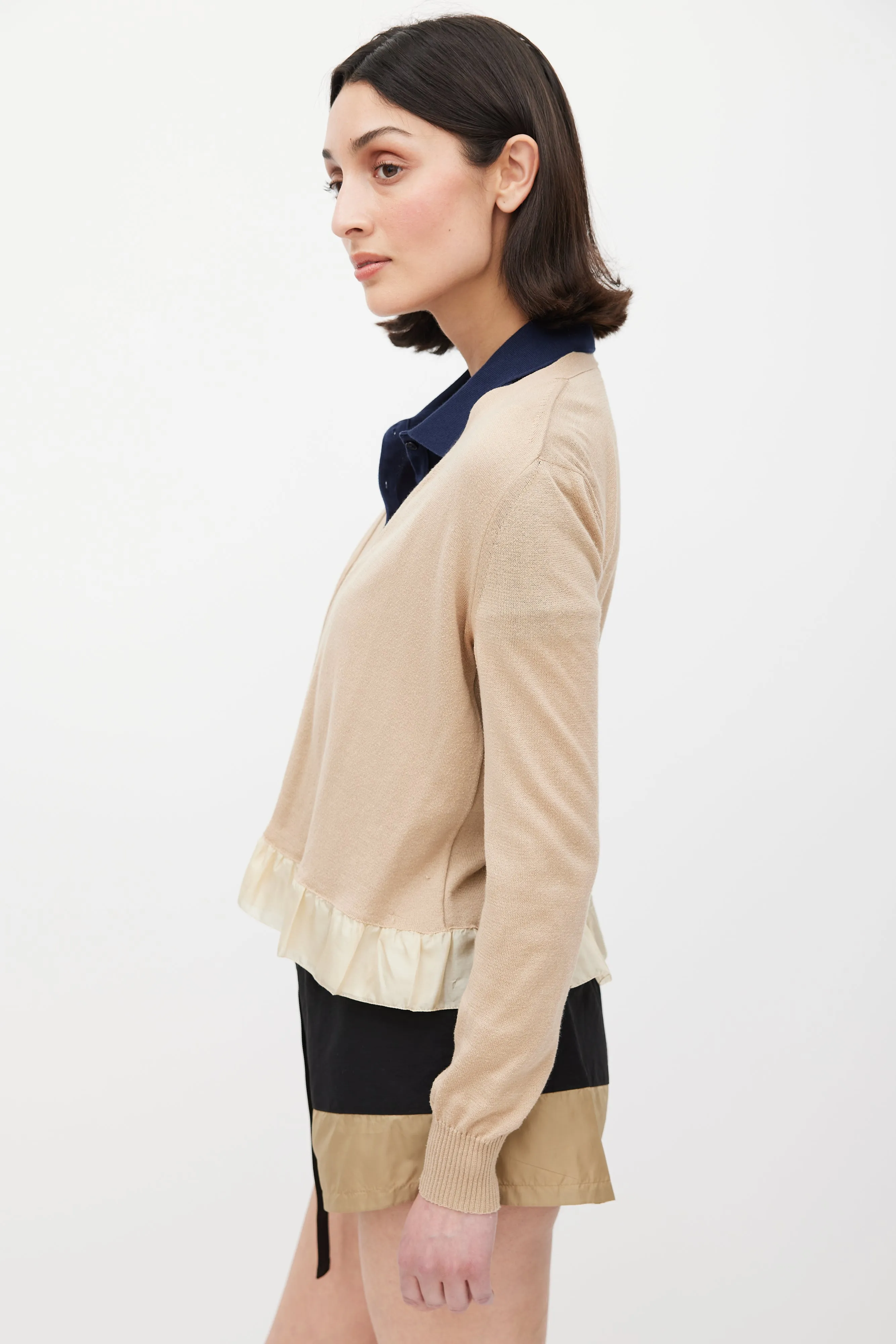 Brown Ruffled Knit Cardigan