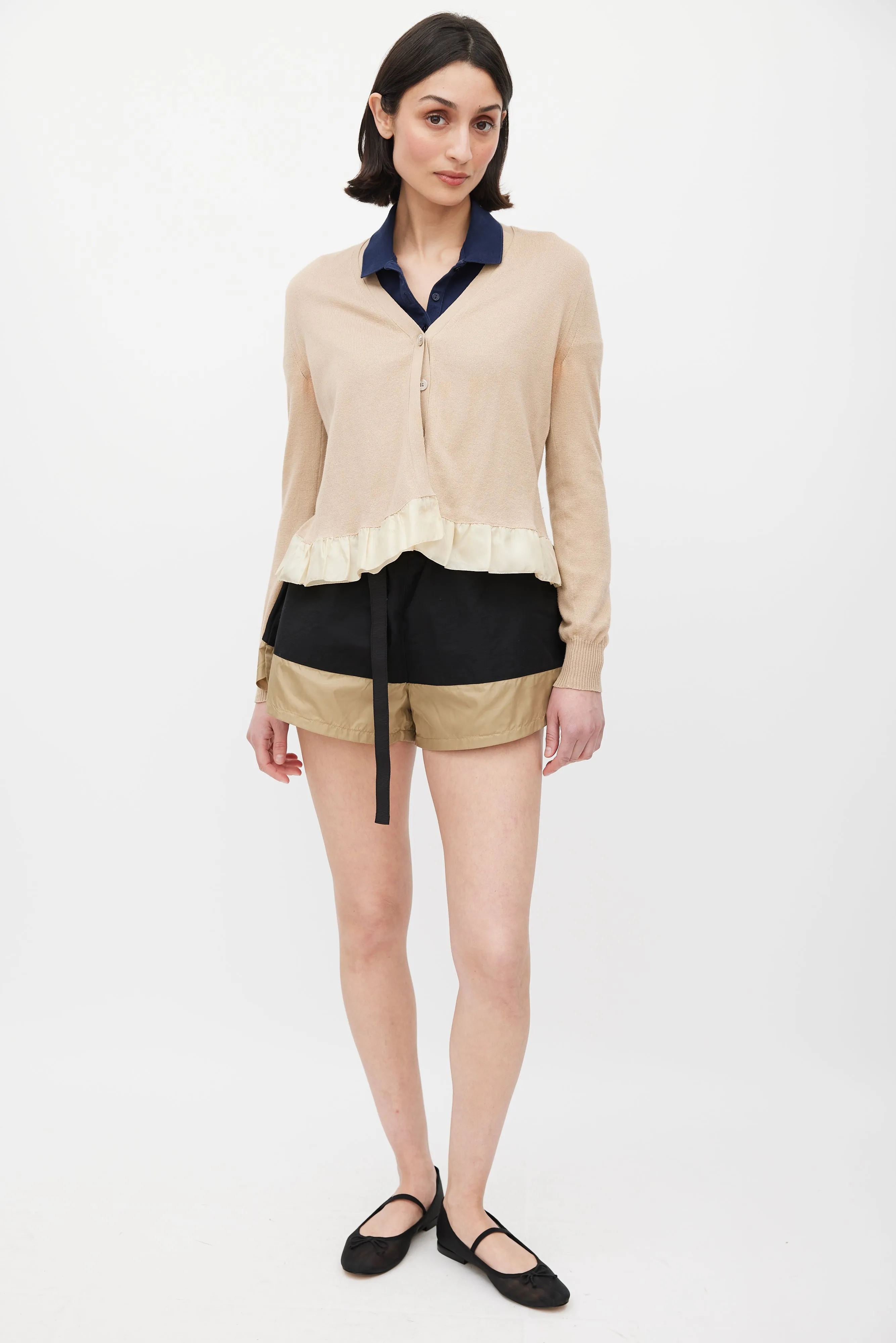 Brown Ruffled Knit Cardigan