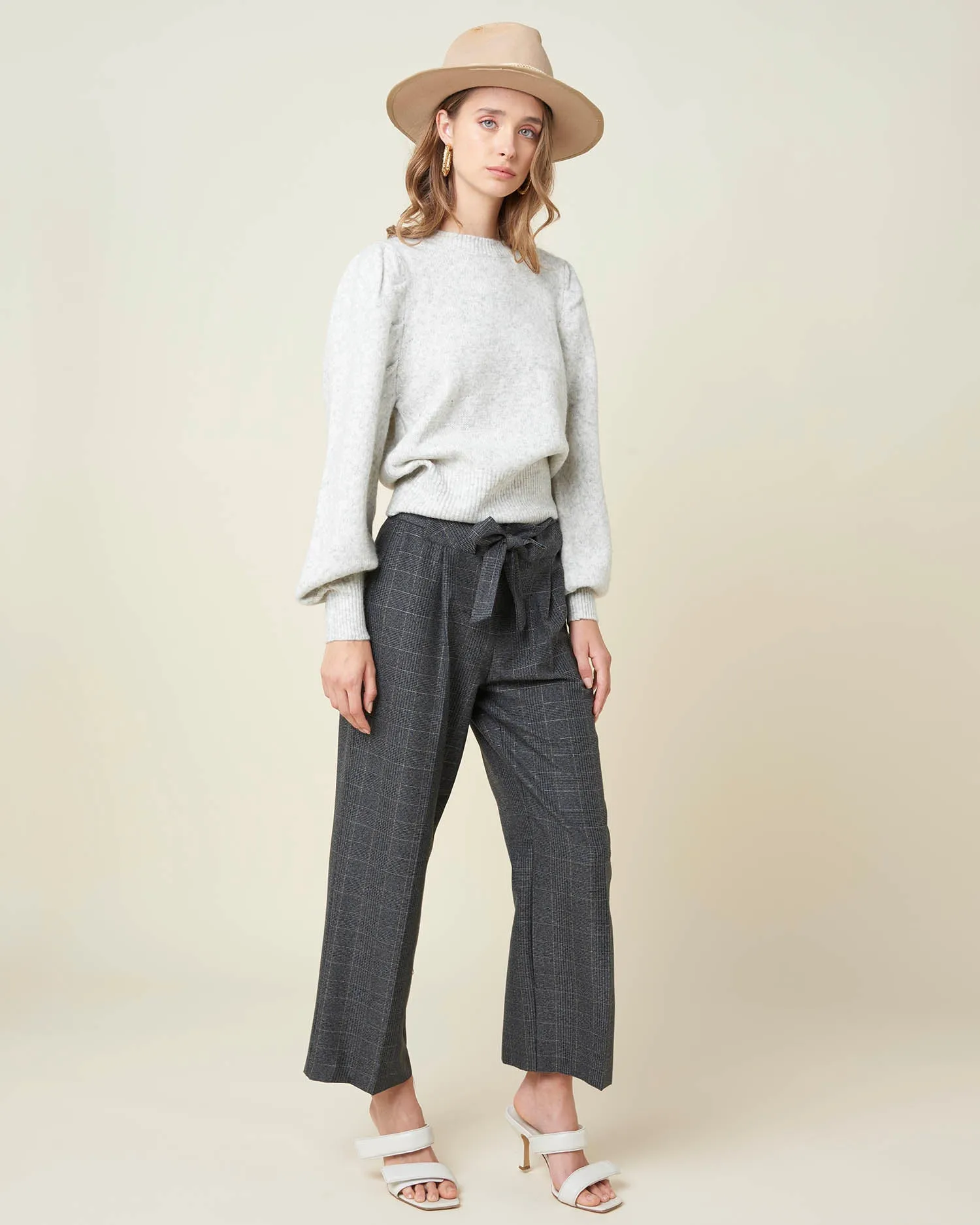 Checked high waisted trousers
