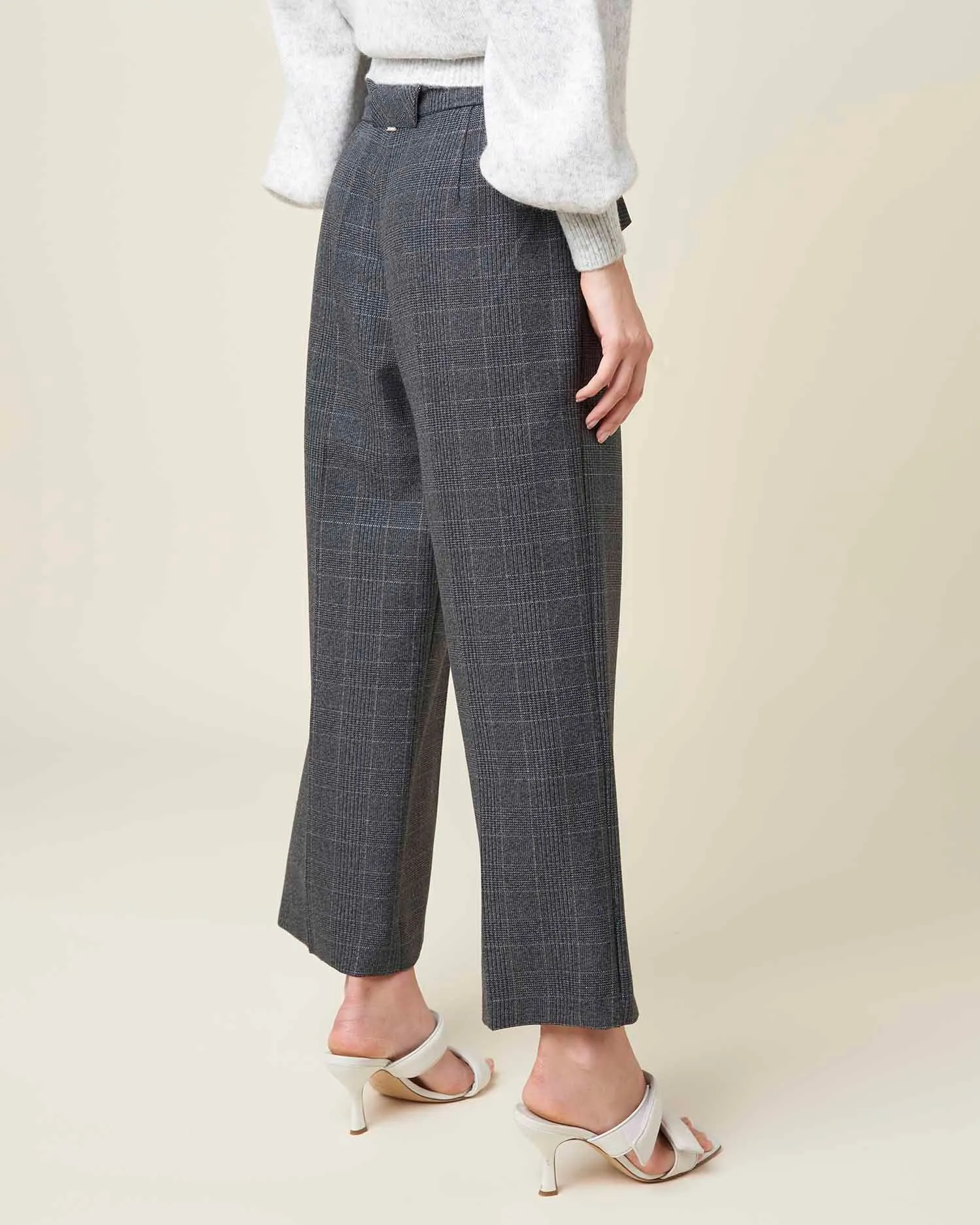 Checked high waisted trousers