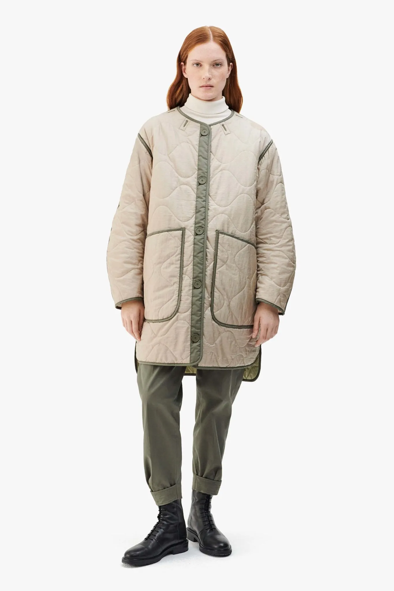Colourblock Quilt Jacket - White / Stone