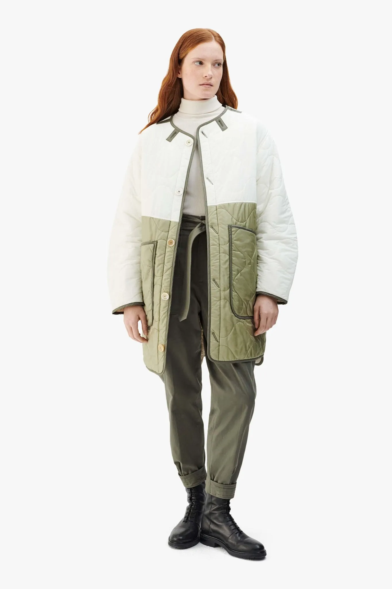 Colourblock Quilt Jacket - White / Stone