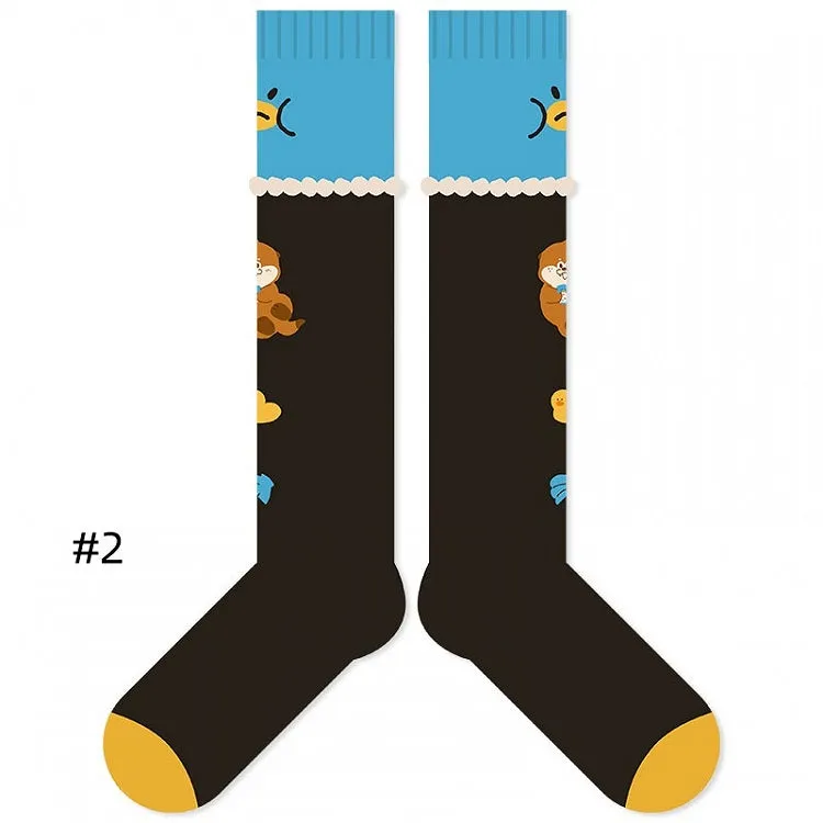 Cute Otter Pattern Ruffled Cuff Cartoon Socks
