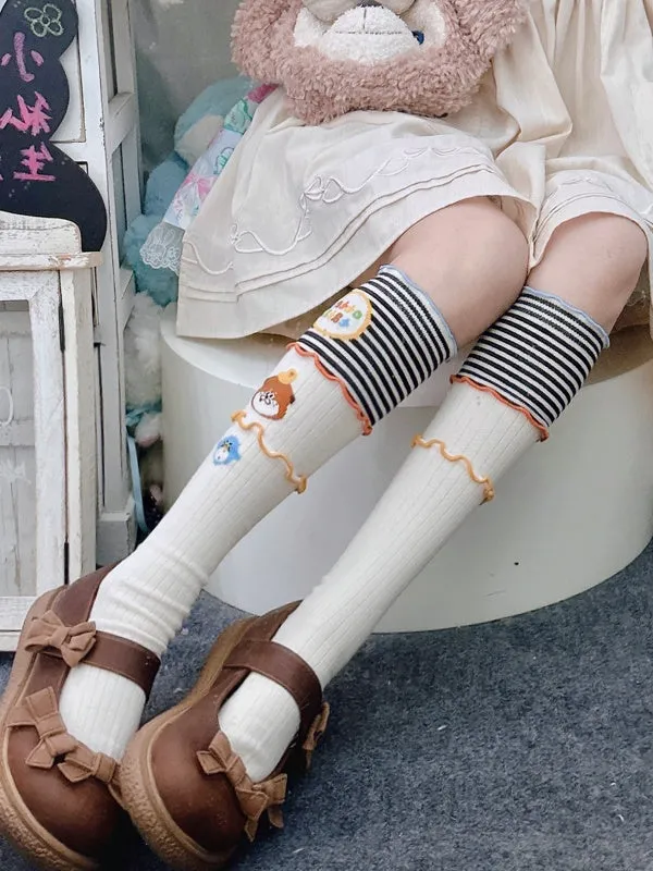 Cute Otter Pattern Ruffled Cuff Cartoon Socks