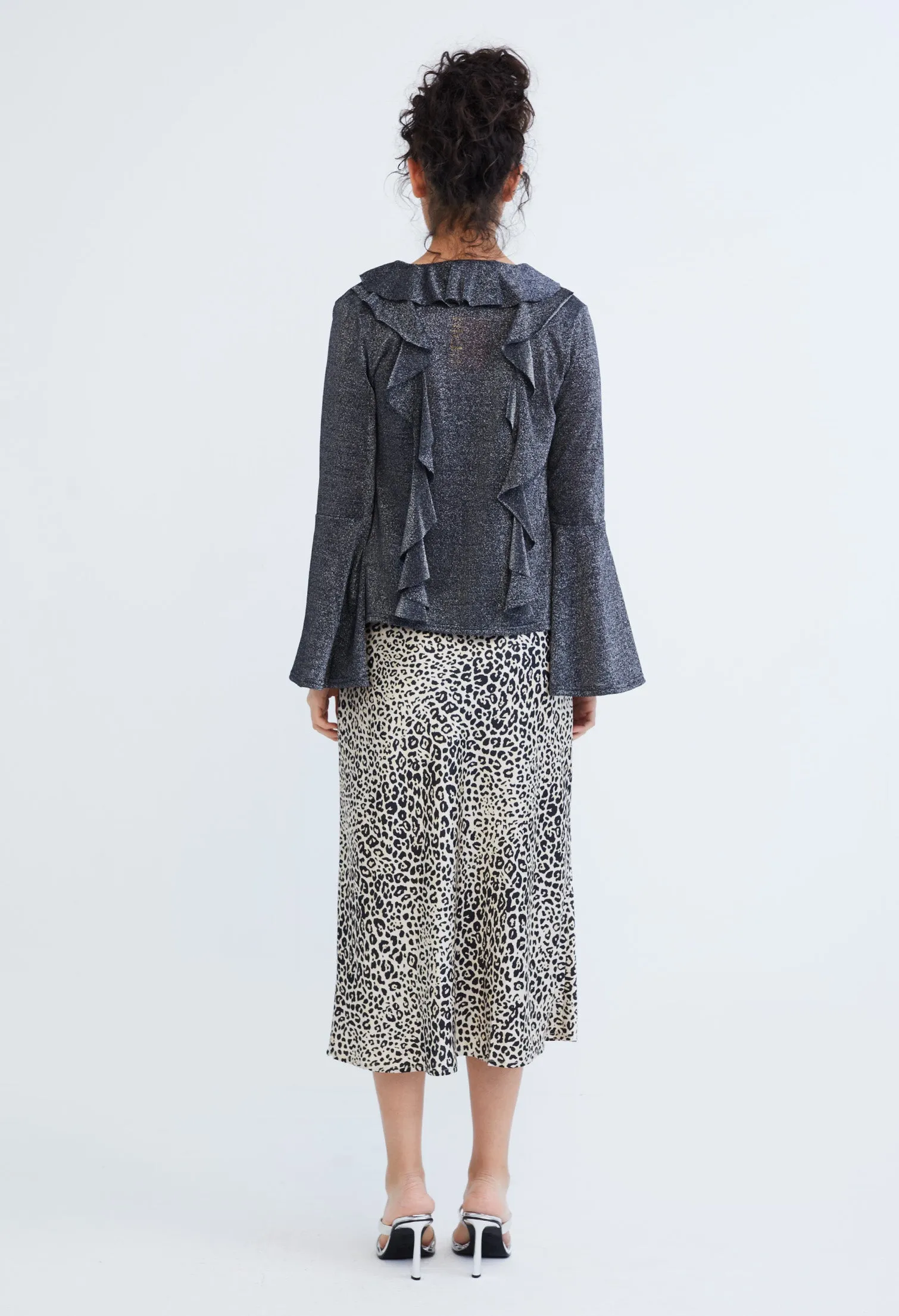 Drop Petal Ruffled Trumpet Sleeve Cardigan