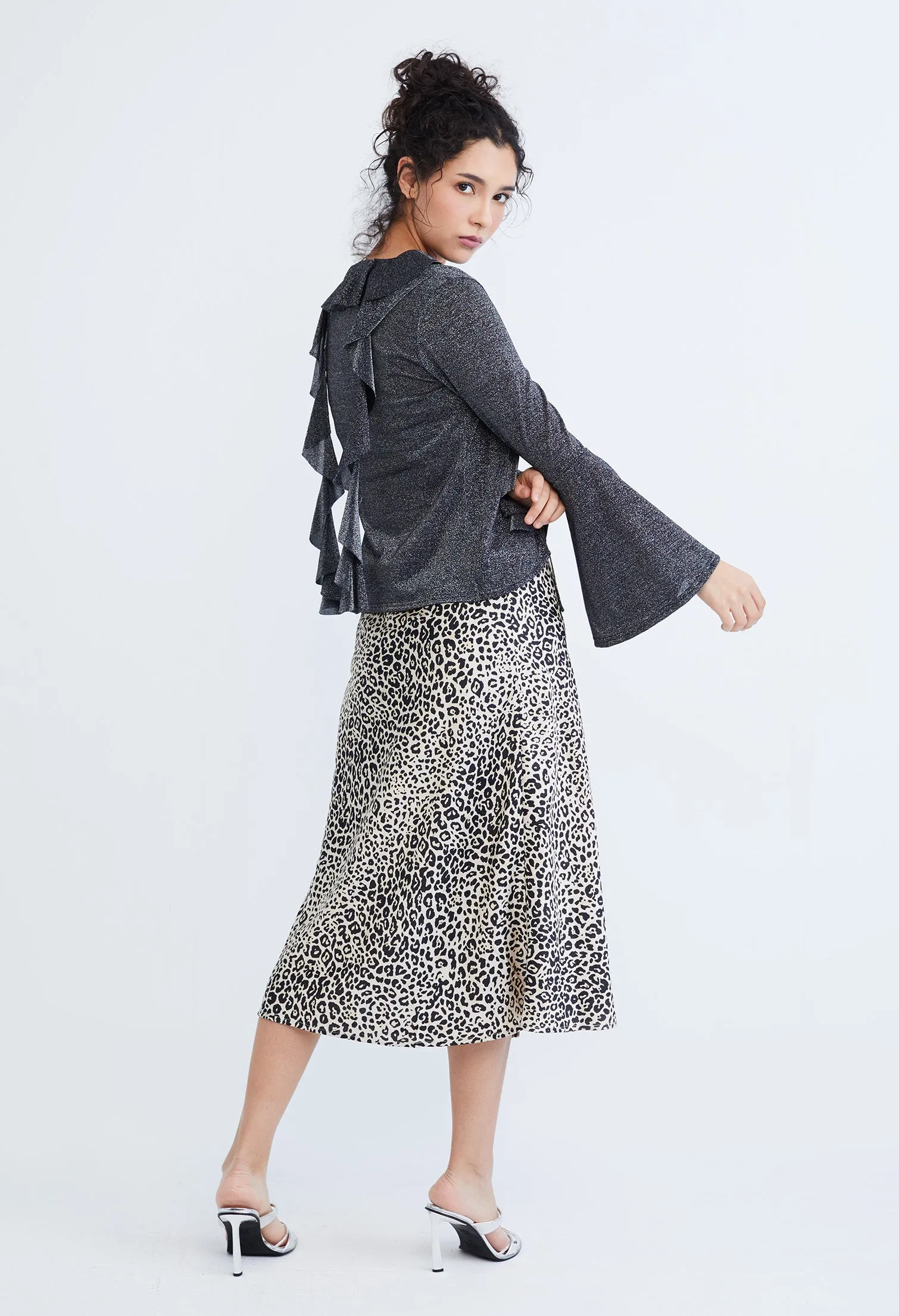 Drop Petal Ruffled Trumpet Sleeve Cardigan