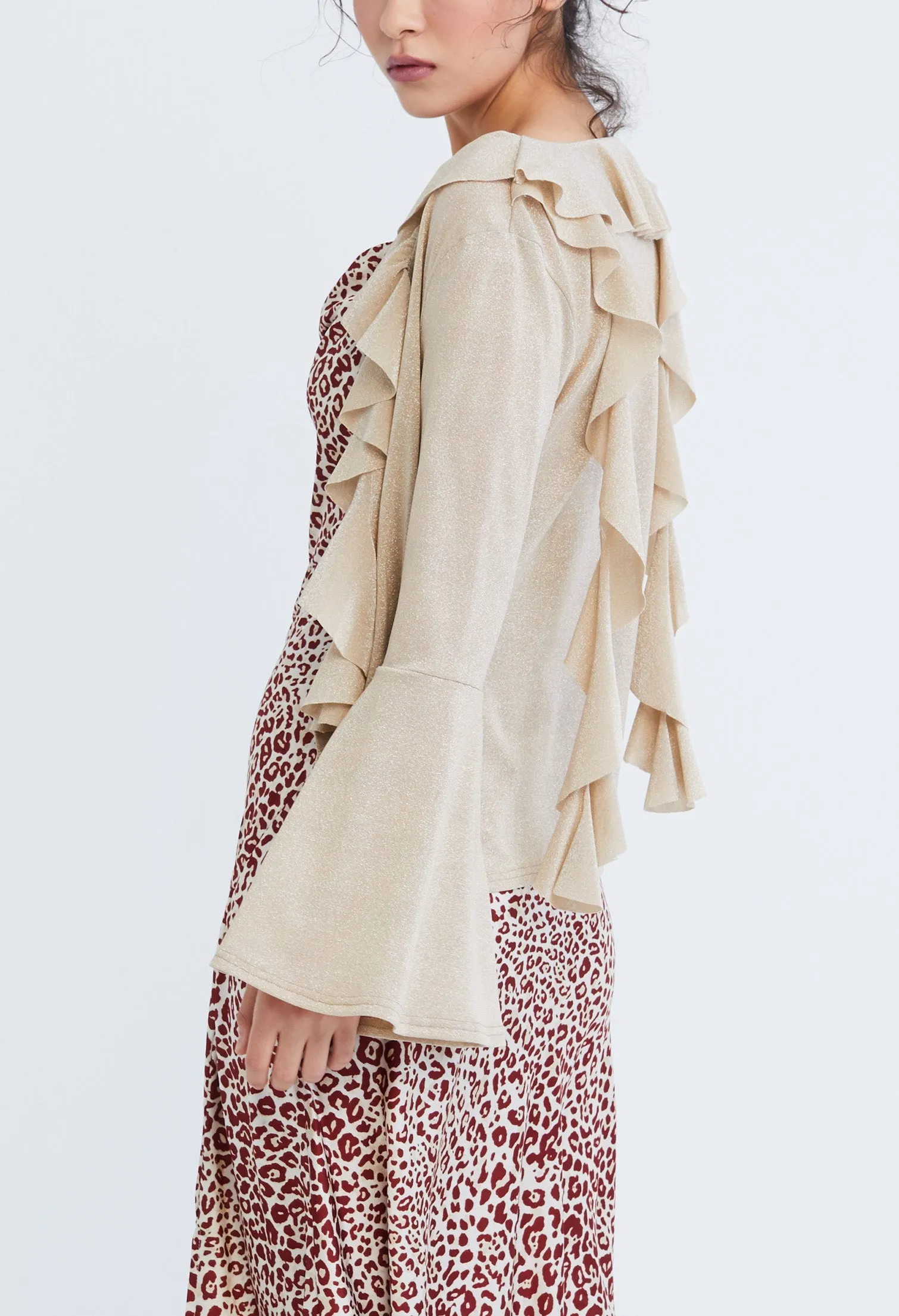 Drop Petal Ruffled Trumpet Sleeve Cardigan