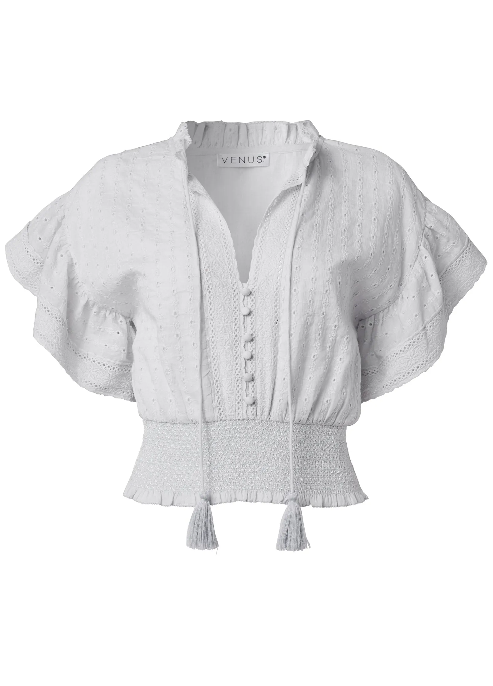 Eyelet Flutter Sleeve Top - Off White