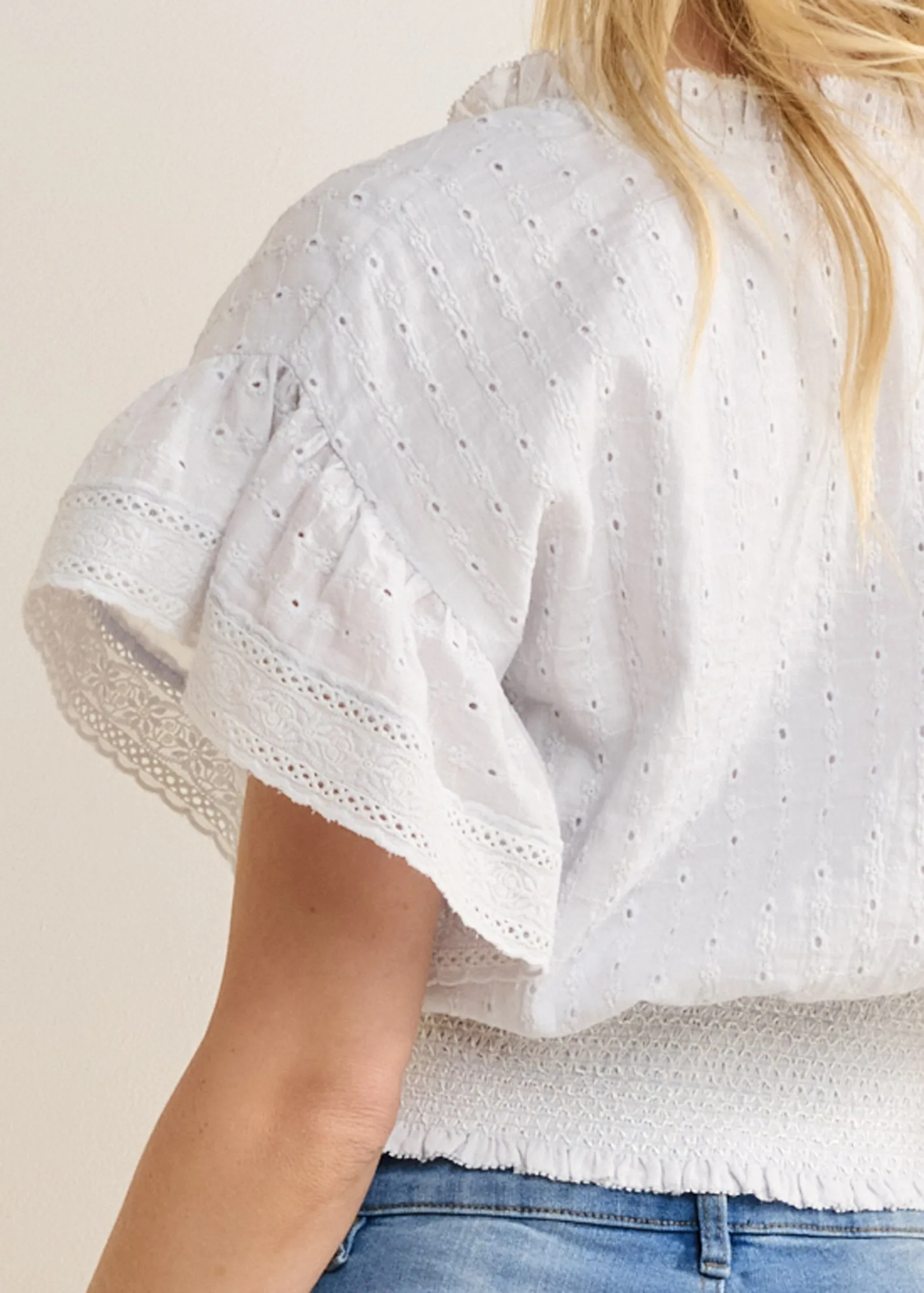 Eyelet Flutter Sleeve Top - Off White