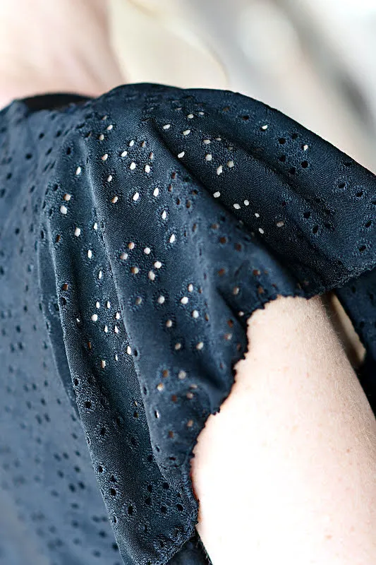 Eyelet Short Sleeved Top in Black
