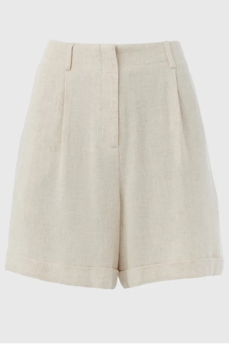 Famous Store Linen Shorts in Beige