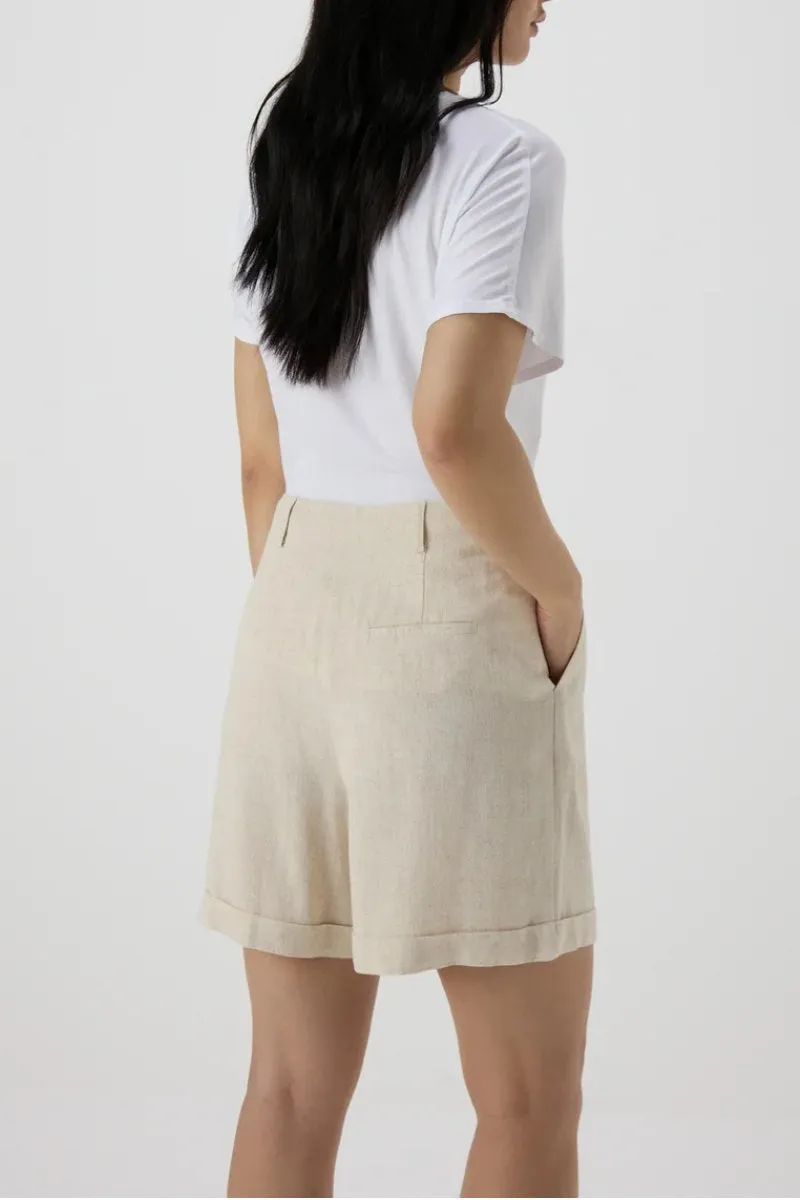 Famous Store Linen Shorts in Beige