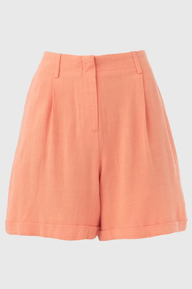 Famous Store Linen Shorts in Coral