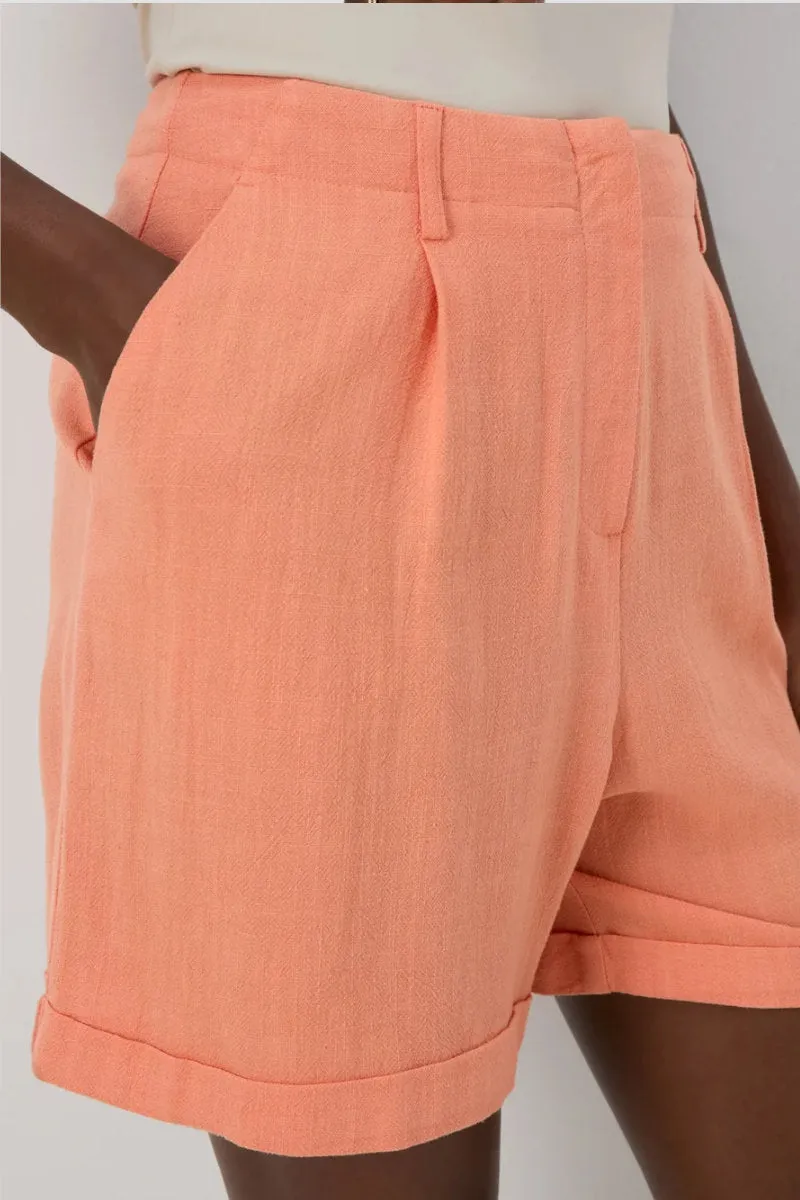 Famous Store Linen Shorts in Coral