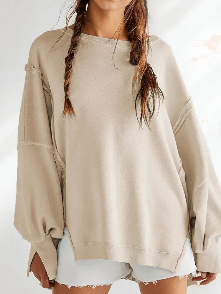Fashion Solid Color Drop Shoulder Loose Sweatshirt for Women - SF1582