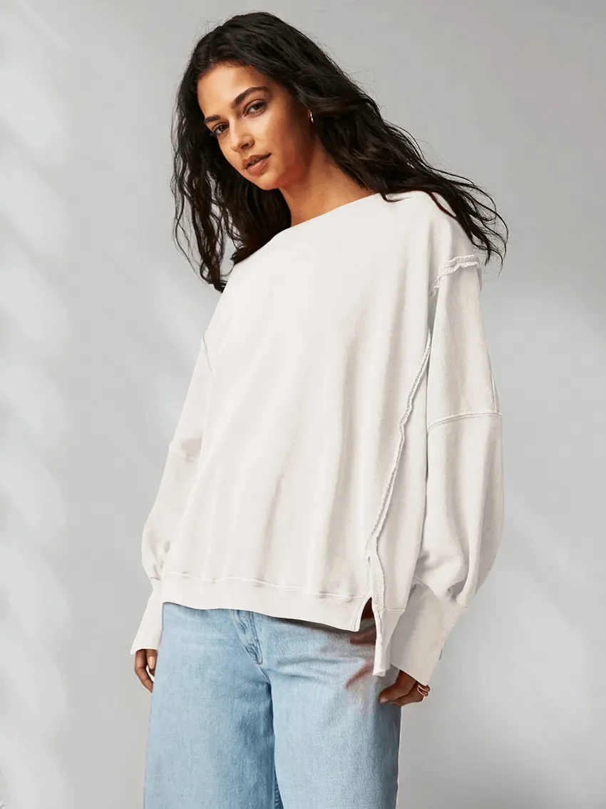 Fashion Solid Color Drop Shoulder Loose Sweatshirt for Women - SF1582