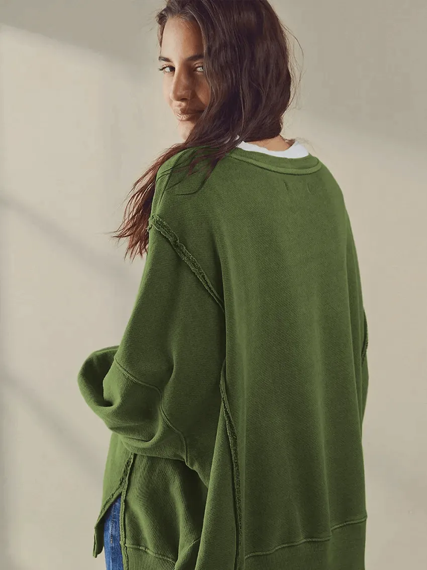 Fashion Solid Color Drop Shoulder Loose Sweatshirt for Women - SF1582