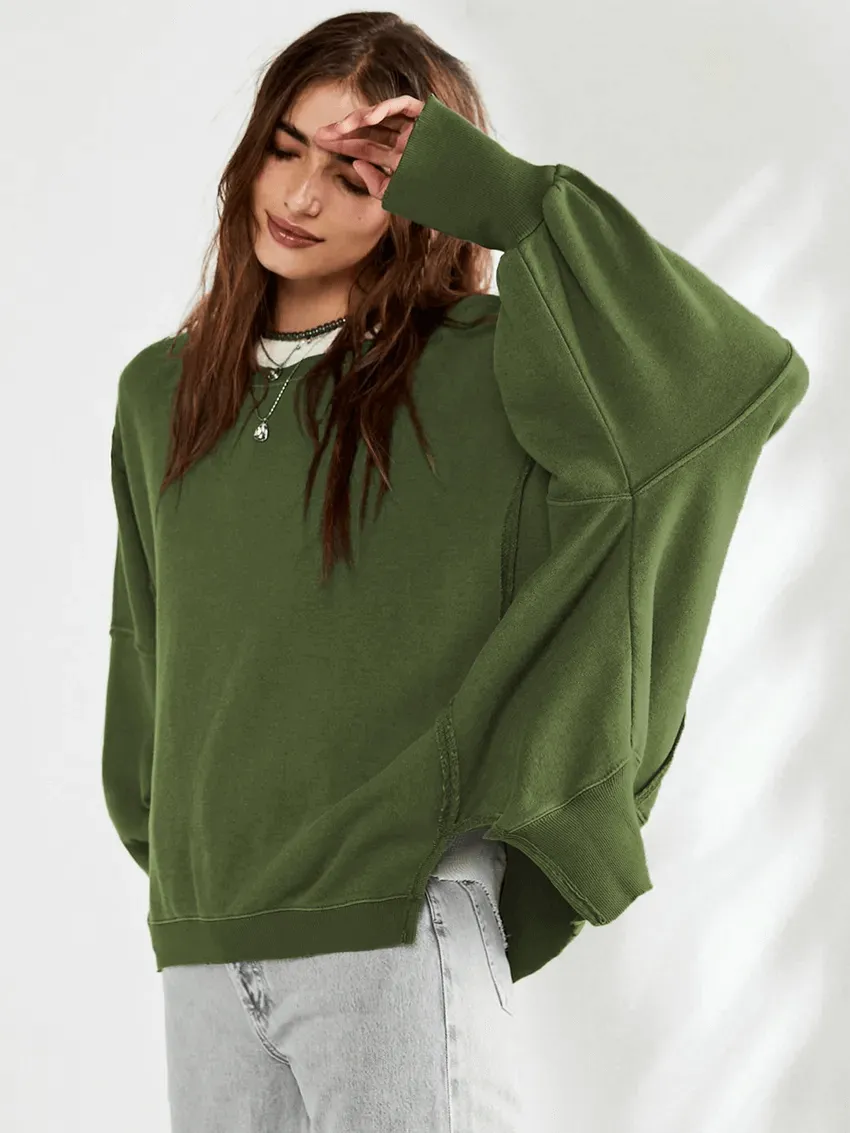 Fashion Solid Color Drop Shoulder Loose Sweatshirt for Women - SF1582