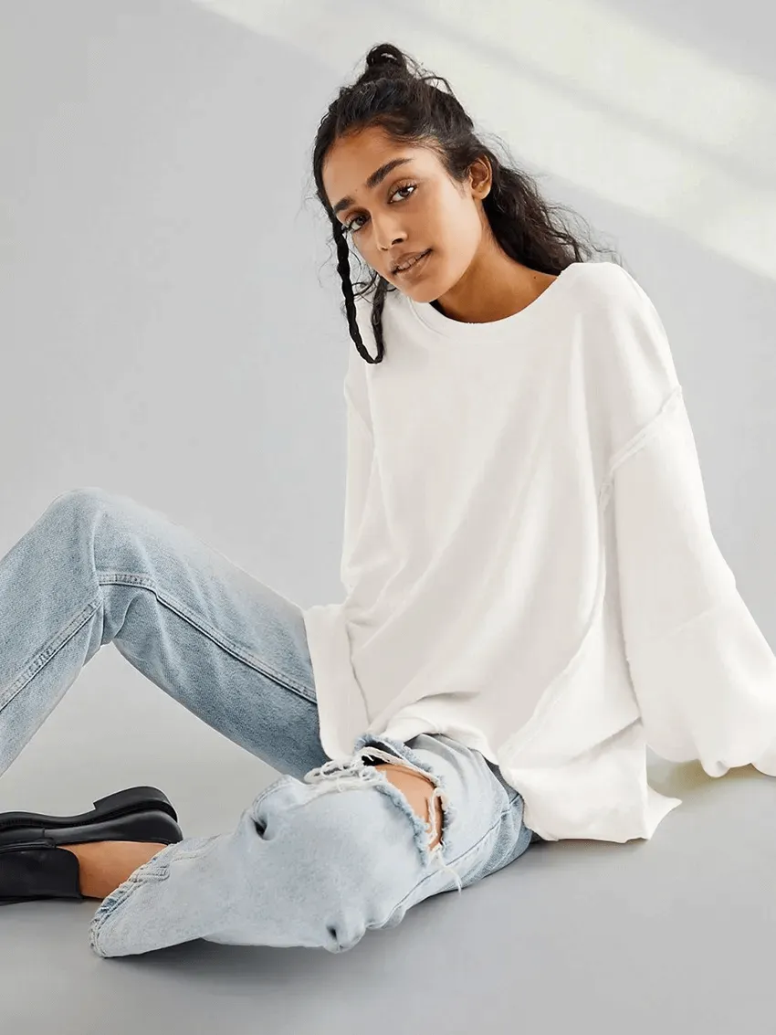 Fashion Solid Color Drop Shoulder Loose Sweatshirt for Women - SF1582