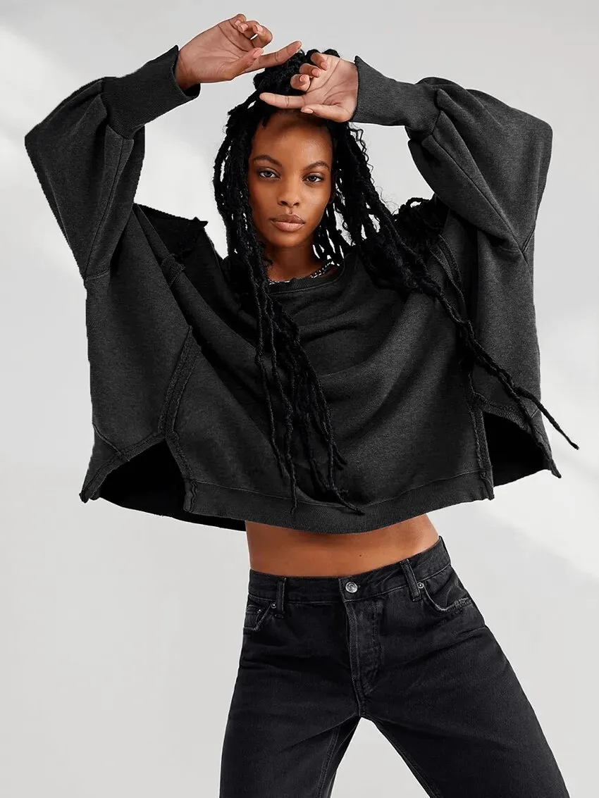 Fashion Solid Color Drop Shoulder Loose Sweatshirt for Women - SF1582
