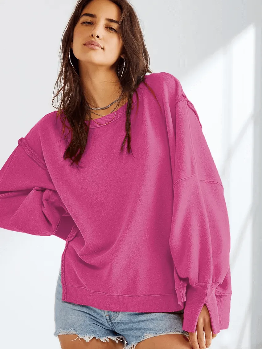 Fashion Solid Color Drop Shoulder Loose Sweatshirt for Women - SF1582