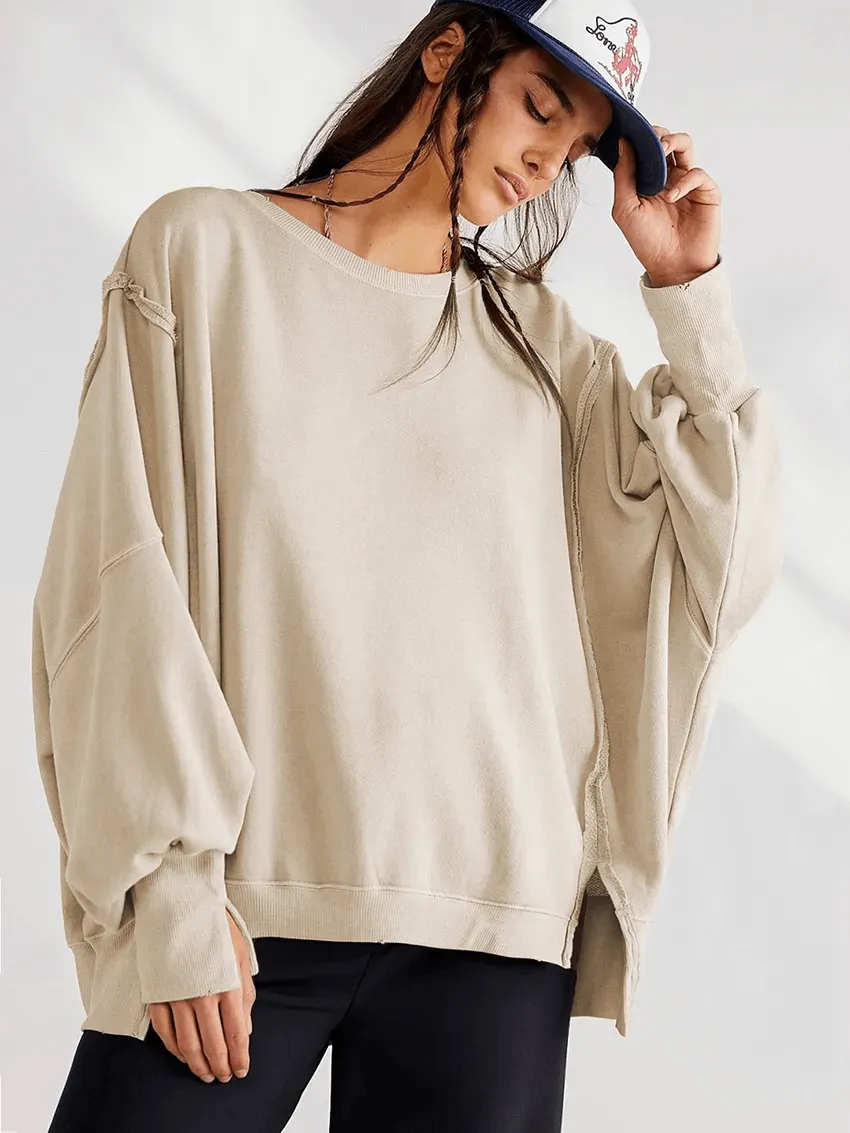 Fashion Solid Color Drop Shoulder Loose Sweatshirt for Women - SF1582