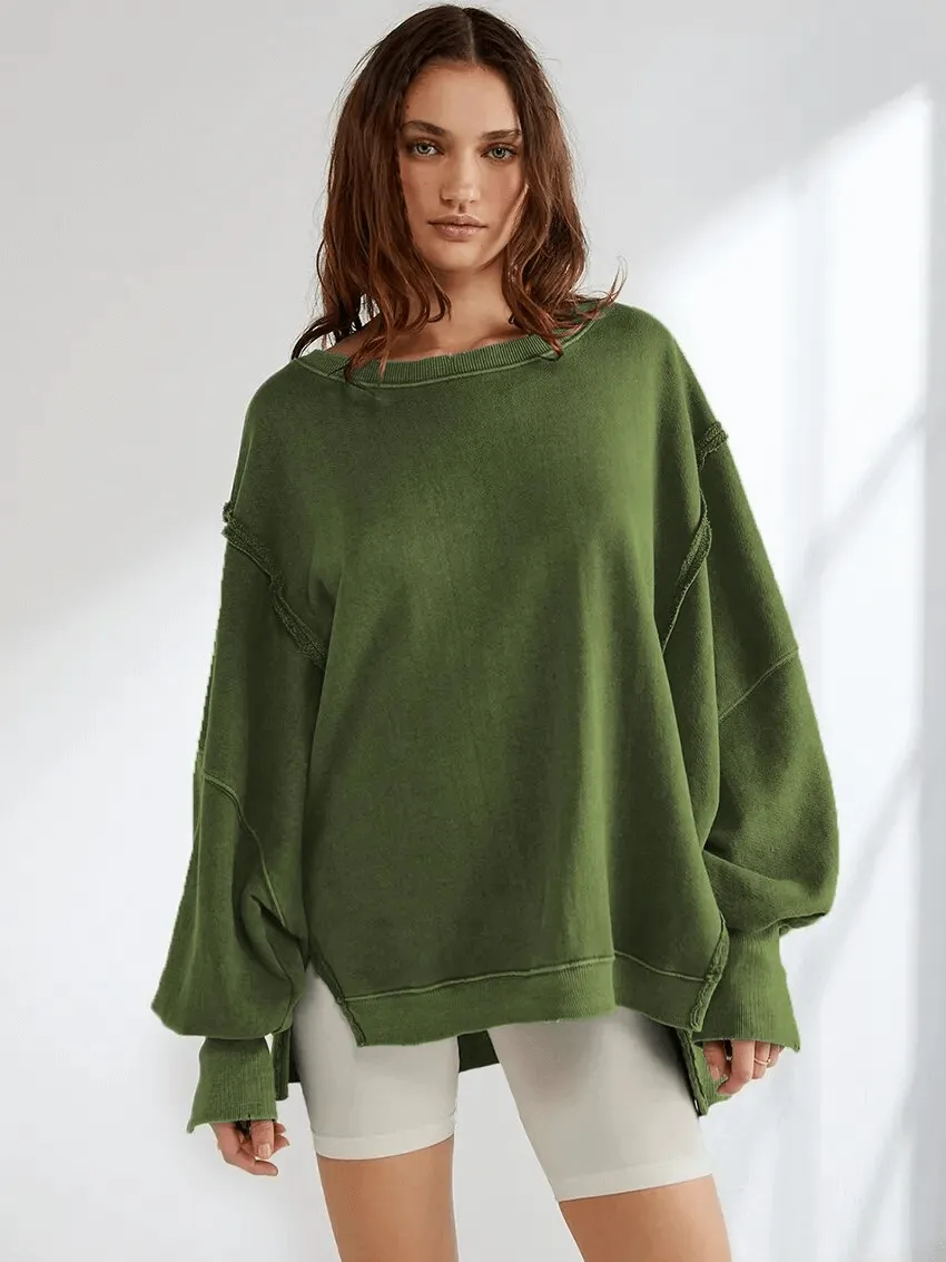 Fashion Solid Color Drop Shoulder Loose Sweatshirt for Women - SF1582