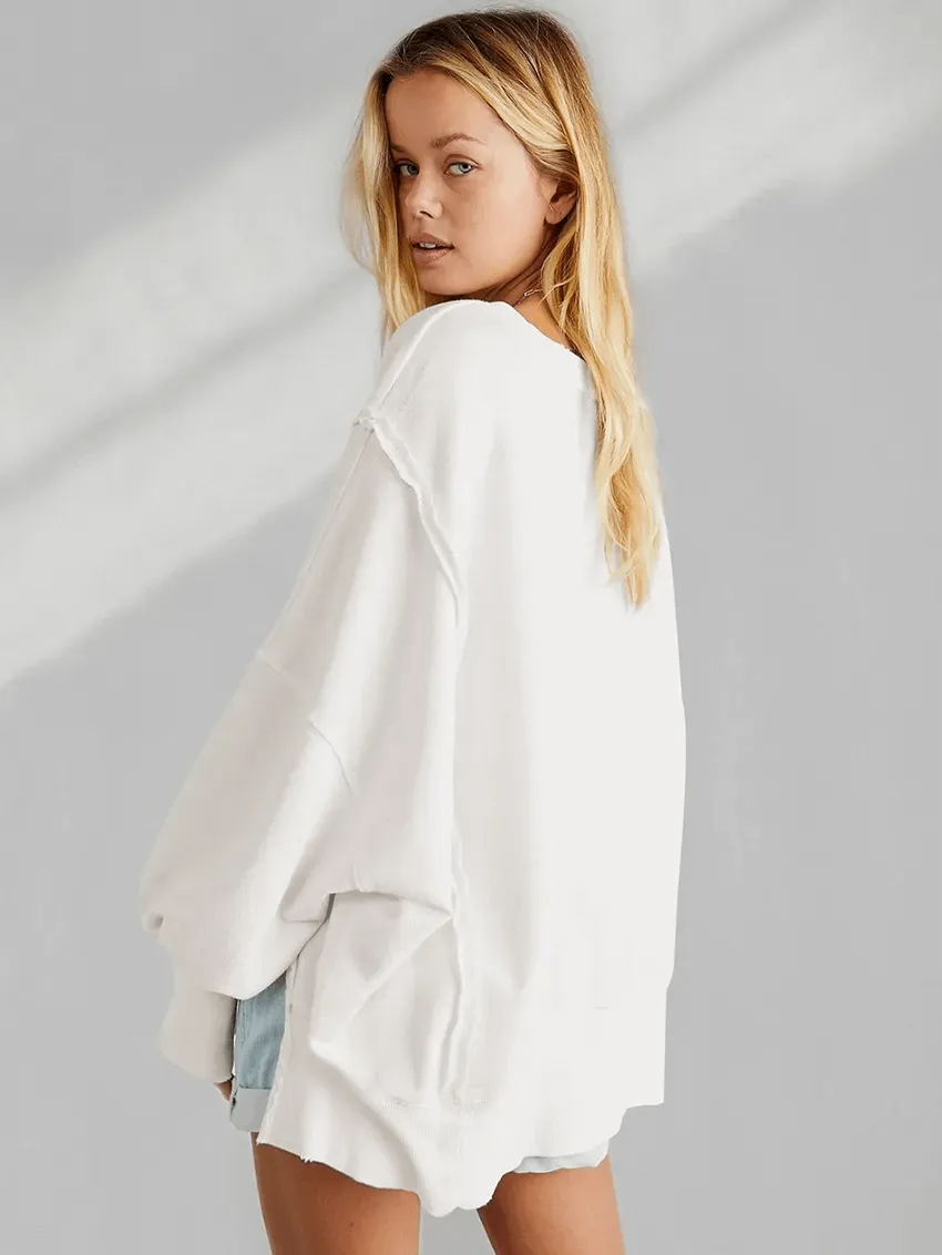 Fashion Solid Color Drop Shoulder Loose Sweatshirt for Women - SF1582