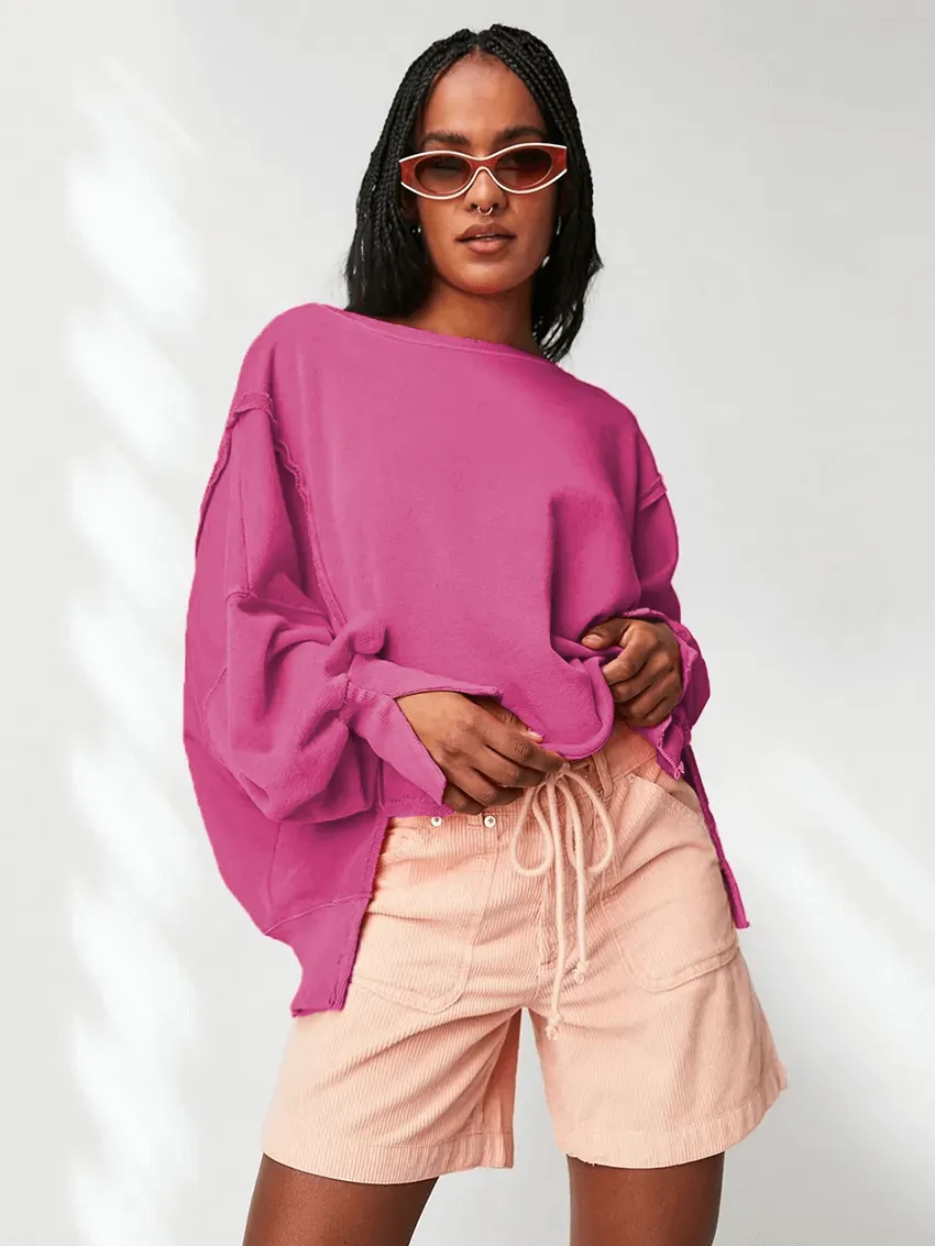 Fashion Solid Color Drop Shoulder Loose Sweatshirt for Women - SF1582