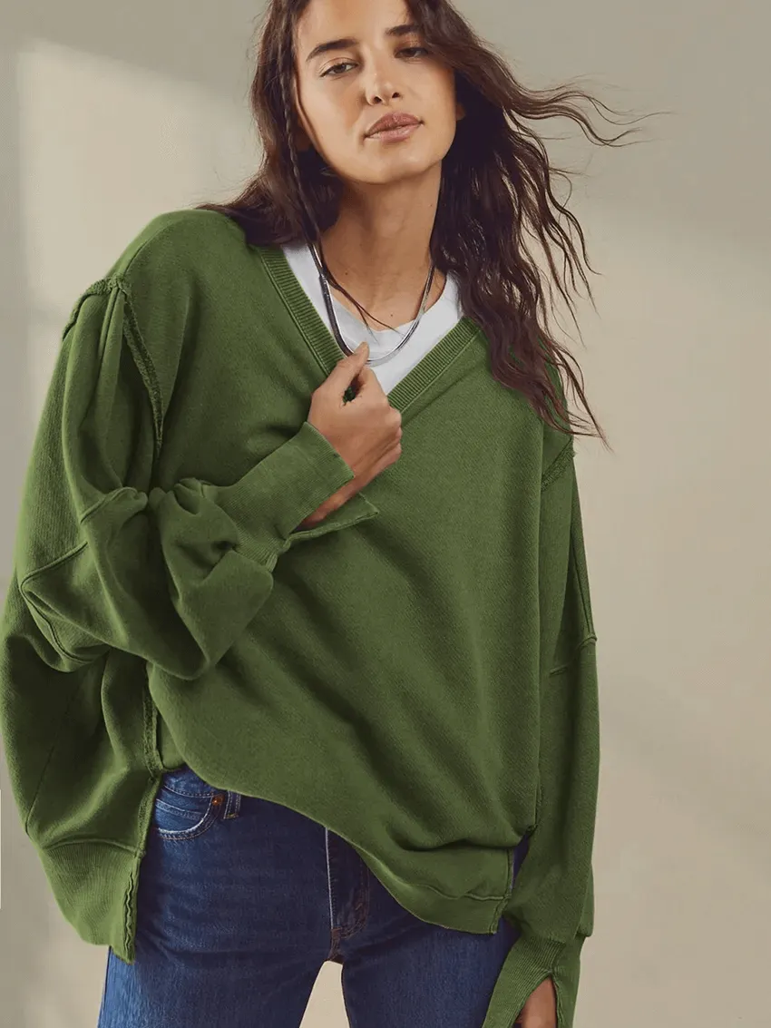 Fashion Solid Color Drop Shoulder Loose Sweatshirt for Women - SF1582