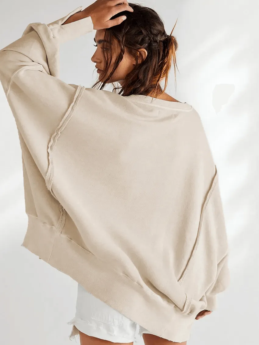 Fashion Solid Color Drop Shoulder Loose Sweatshirt for Women - SF1582