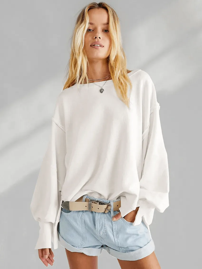 Fashion Solid Color Drop Shoulder Loose Sweatshirt for Women - SF1582