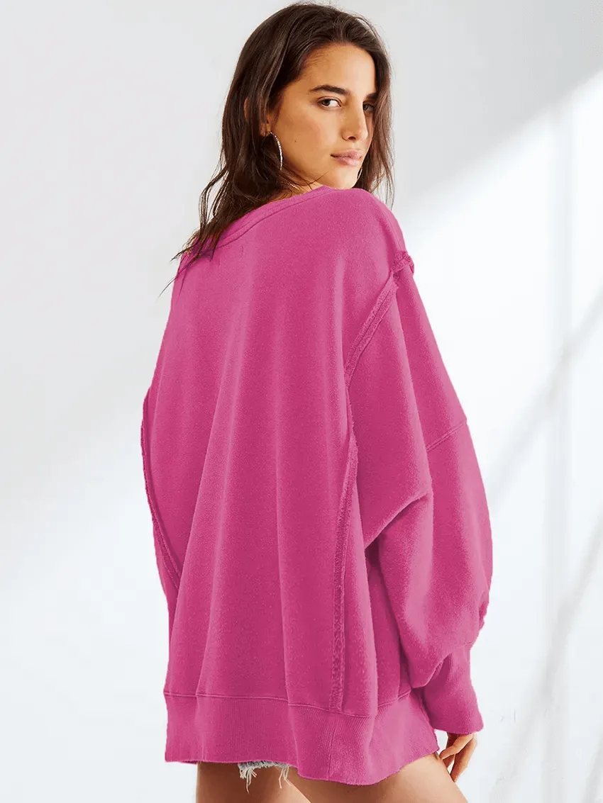 Fashion Solid Color Drop Shoulder Loose Sweatshirt for Women - SF1582