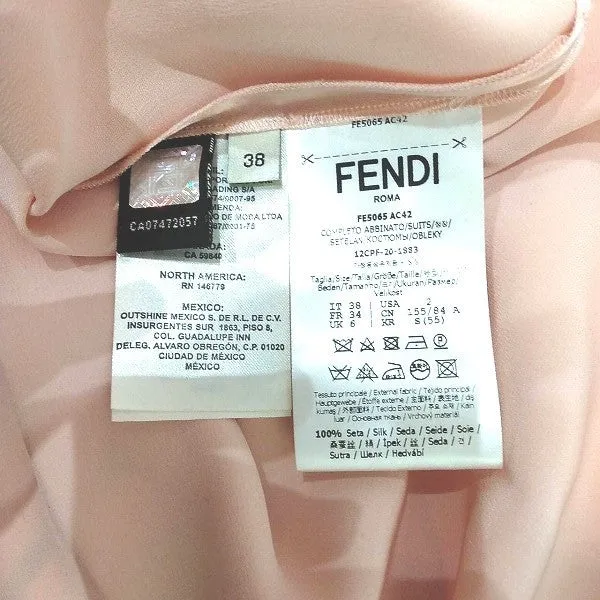 Fendi Pink Silk Logo Embroidered Pajamas