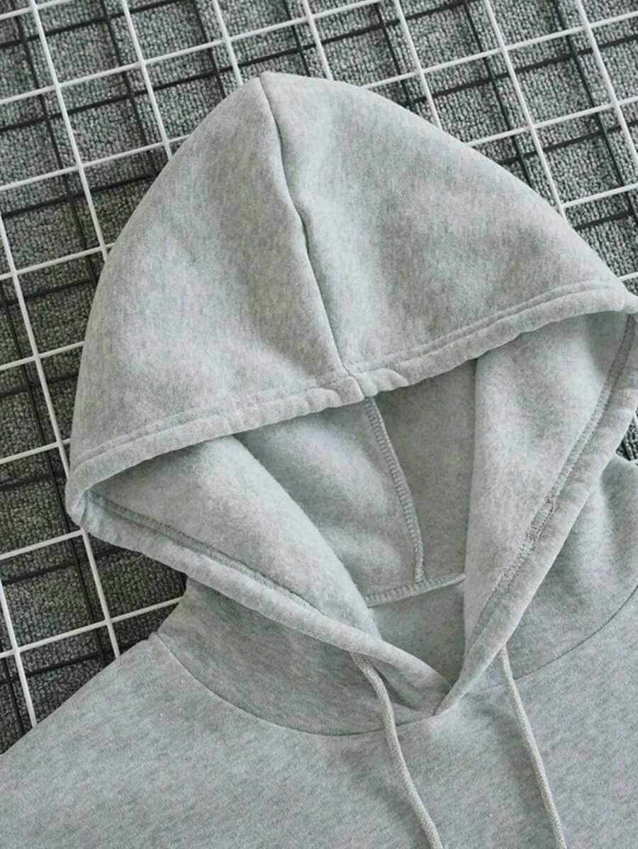 Fleece Hoodie With Slogan Print