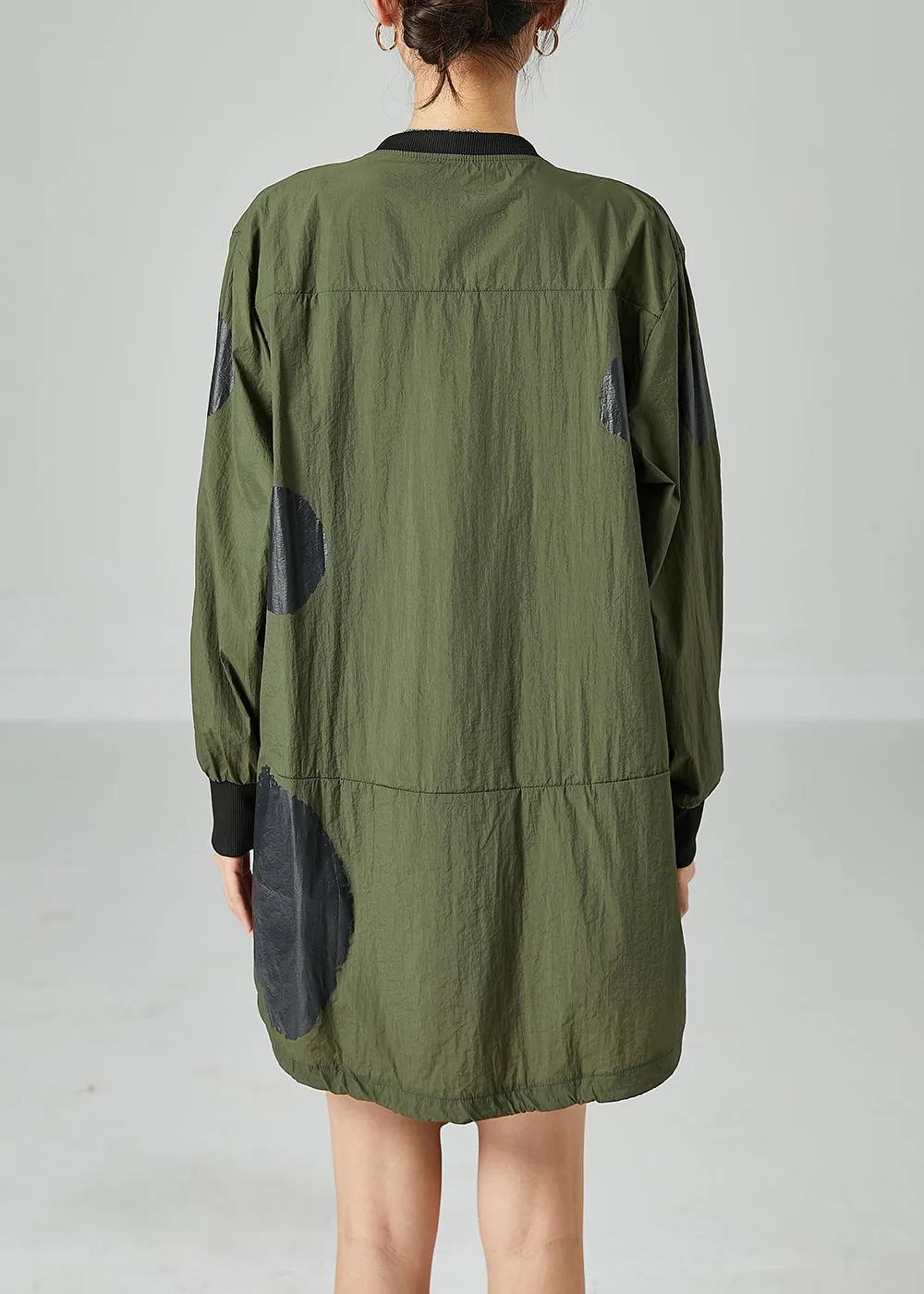 French Army Green Oversized Patchwork Drawstring Silk Coats Spring LY2447