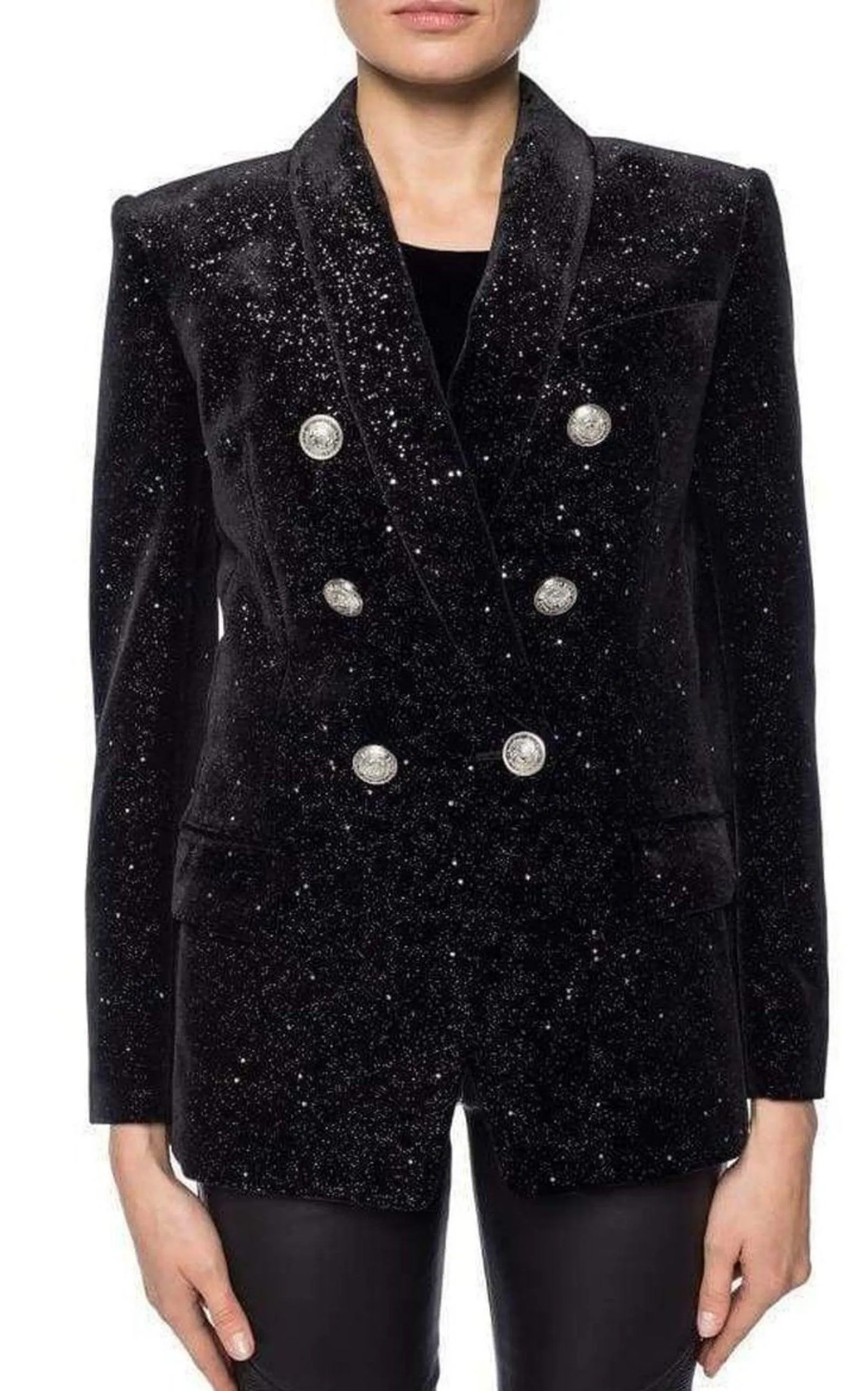Glittered Velvet Double Breasted Blazer