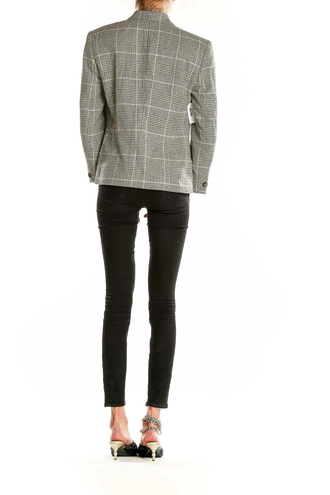 Gray Plaid Double-Breasted Blazer