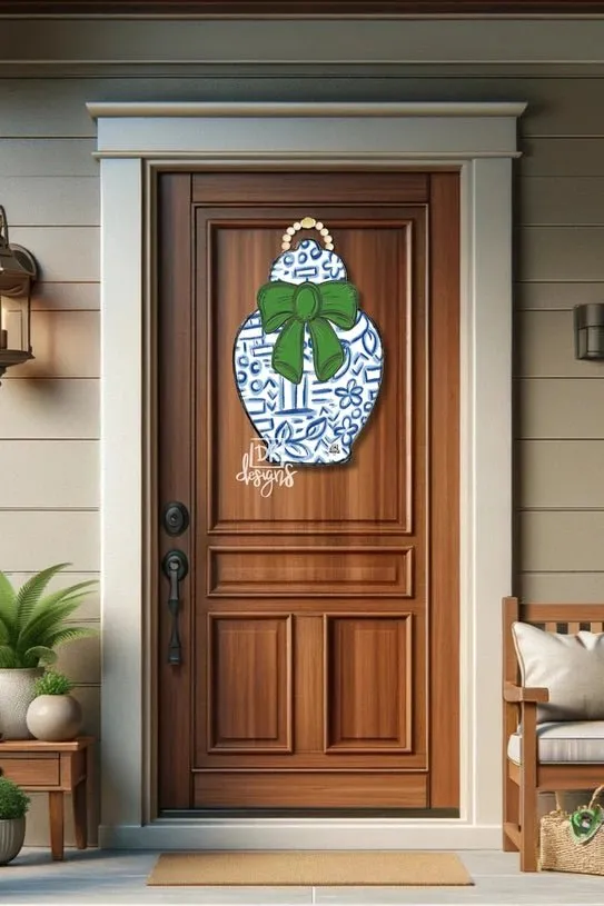 Green Bow Chinoiserie Jar Large Door Hanger