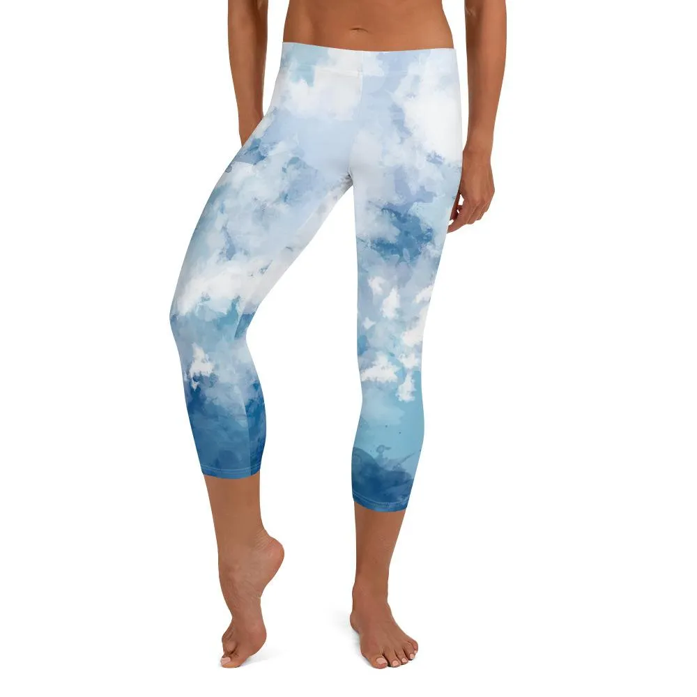 High Waisted Capri Yoga Leggings - SKY