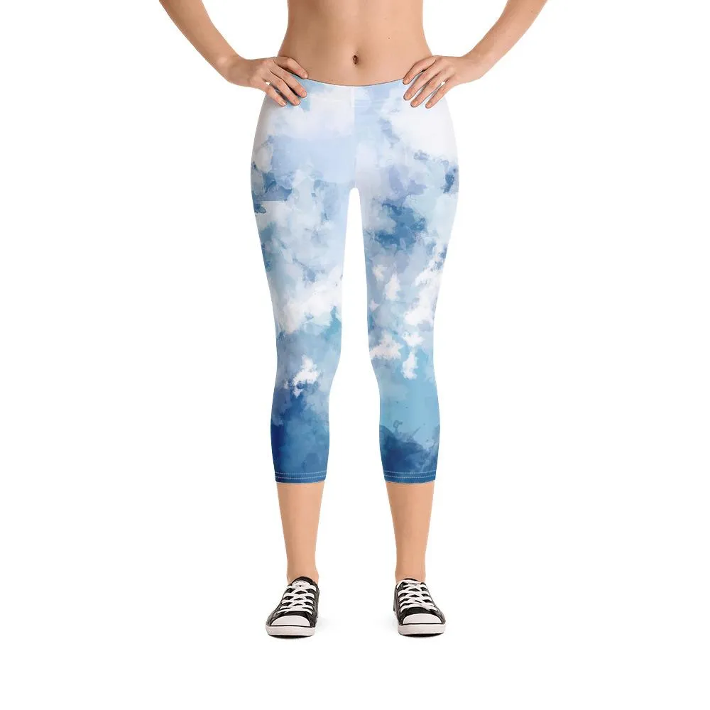 High Waisted Capri Yoga Leggings - SKY